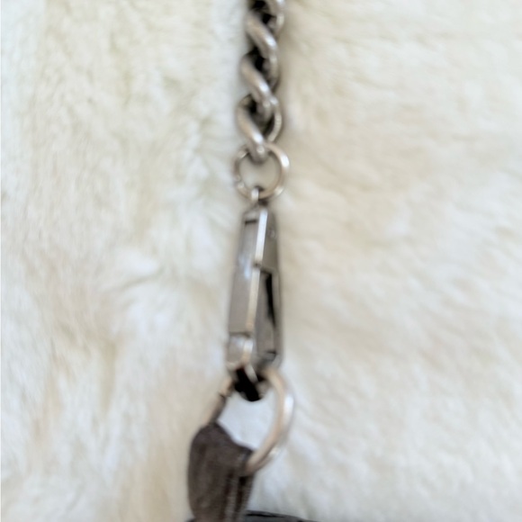 REBECCA MINKOFF Mac Daddy Crossbody Bag Grey Taupe Leather Chain Strap - Picture 6 of 14